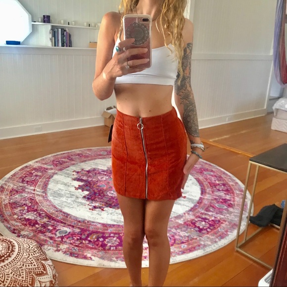 FALL ORANGE TIGHT ZIPPER SKIRT - Picture 1 of 5
